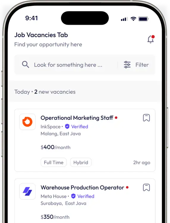 Liste mobile des offres d'emploi disponibles aujourd'hui.
