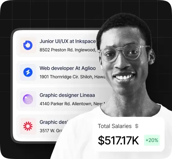 Liste d'emplois en design avec salaires annuels.